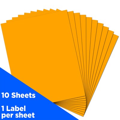 JAM Paper Shipping Labels, 8 1/2 x 11, Neon Orange, 1 Label/Sheet, 10 Labels/Pack (337628613)