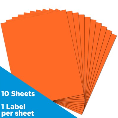 JAM Paper Shipping Labels, 8-1/2 x 11, Orange, 1 Label/Sheet, 10 Labels/Pack (337628612)