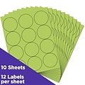 JAM Paper Round Label Sticker Seals, 2.5 Diameter, Lime Green, 12 Labels/Sheet, 10 Sheets/Pack, (14