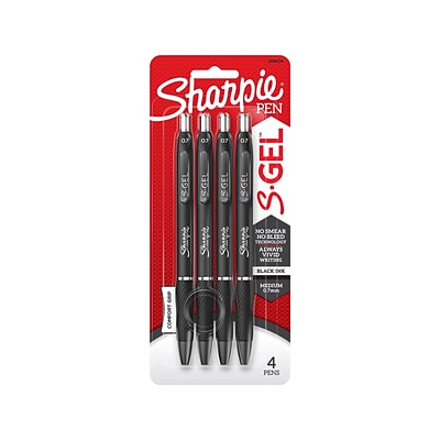 Sharpie S-Gel Retractable Gel Pens, Medium Point, Black Ink, 4/Pack (2096134)