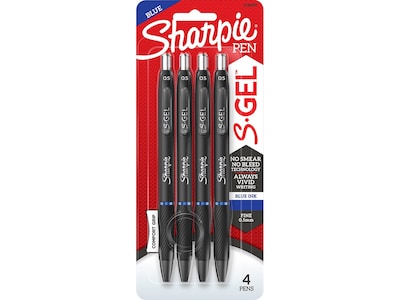 Sharpie S-Gel Retractable Gel Pen, Fine 0.5 mm, Blue Ink, Black Barrel, 4/Pack