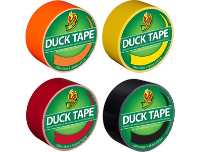 Duck Heavy Duty Duct Tape Set, 1.88 x 20 Yds./1.88 x 15 Yds., Yellow/Black/Red/Neon Orange, 4 Rolls/Pack (DUCKOYRB-STP)