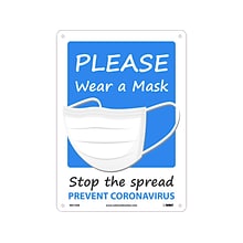 National Marker Wall Sign, Please Wear a Mask, Plastic, 14 x 10, Blue/White (M614RB)