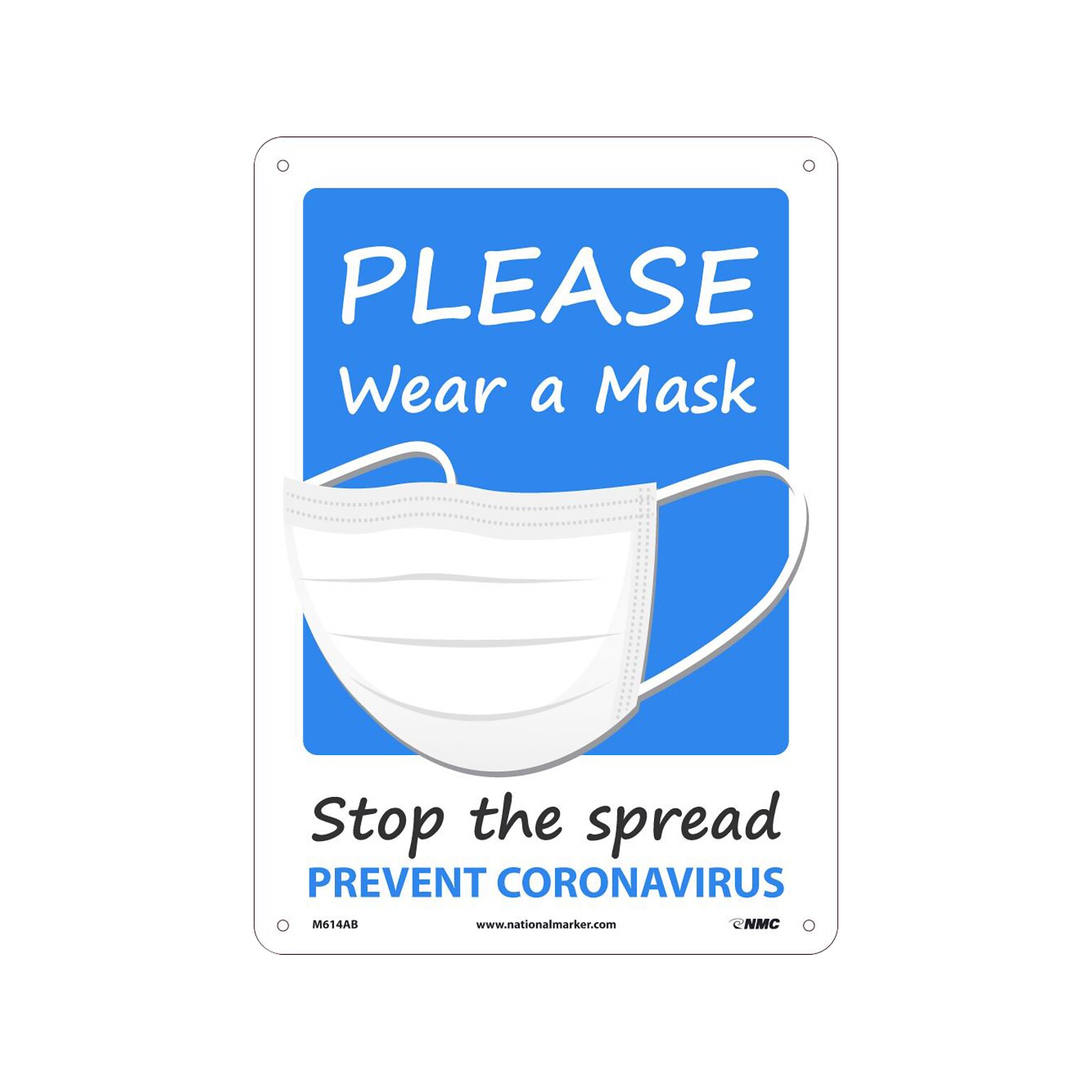 National Marker Wall Sign, Please Wear a Mask, Plastic, 14 x 10, Blue/White (M614RB)