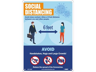 National Marker Wall Sign, Social Distancing, Plastic, 14 x 10, Blue/Orange (M0150RB)