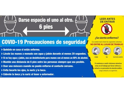National Marker Mesh Banner, COVID-19 Safety Precautions, 5 x 10, Gray/Blue/Yellow (SPBT562)