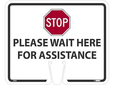 National Marker Cone Top, Please Wait Here for Assistance, 10.38 x 12.63, White (CS31)