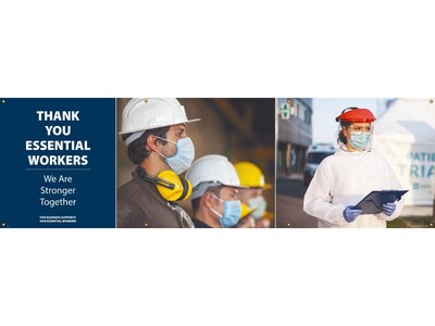 National Marker Vinyl Banner, Thank You Essential Workers. We are Stronger Together, 36 x 120, Multicolor (BT67)