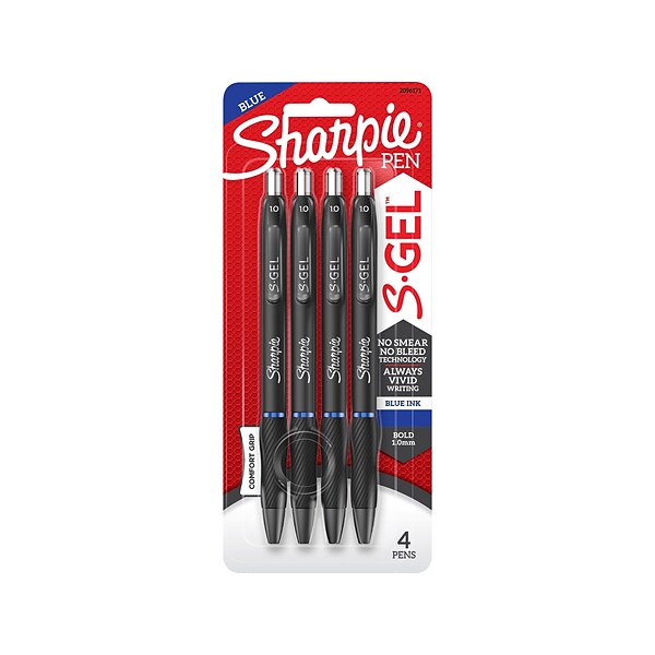 Sharpie S-Gel Retractable Gel Pen, Bold Point, Blue Ink, 4/Pack (2096171)