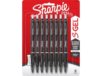 Sharpie S-Gel Retractable Gel Pen, Medium Point, 0.7mm, Black Ink, 8/Pack (2096139)