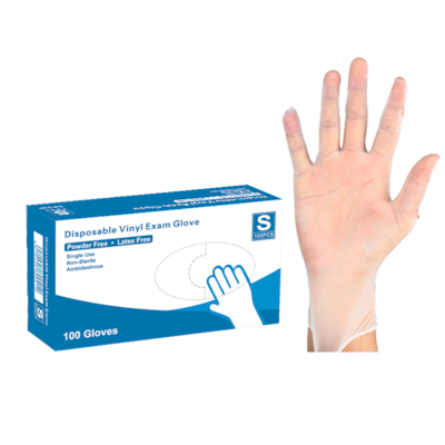 100 Disposable Vinyl Exam Gloves, Small (Case of 10 boxes of 100 Ct.)