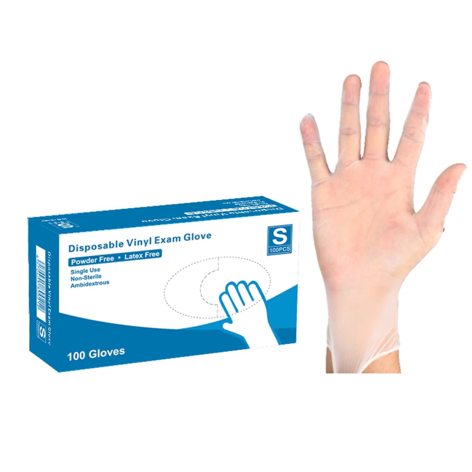 Powder/Latex Free Vinyl Exam Gloves, Small, Clear, 100/Box (VM4512)