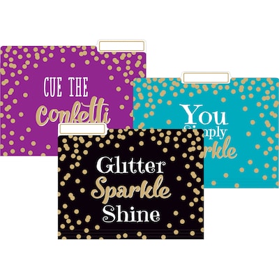 Teacher Created Resources Gold Foil Confetti File Folders, 3-Tab, 11.75 x 9.5, Assorted Colors, 24/PK (TCR8537)