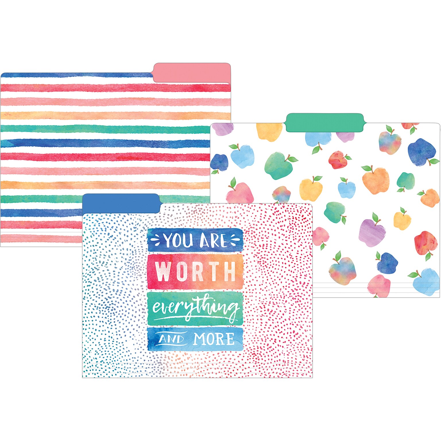 Teacher Created Resources Watercolor File Folders, 3-Tab, 11.75 x 9.5, Assorted Colors, 24/PK (TCR8541)