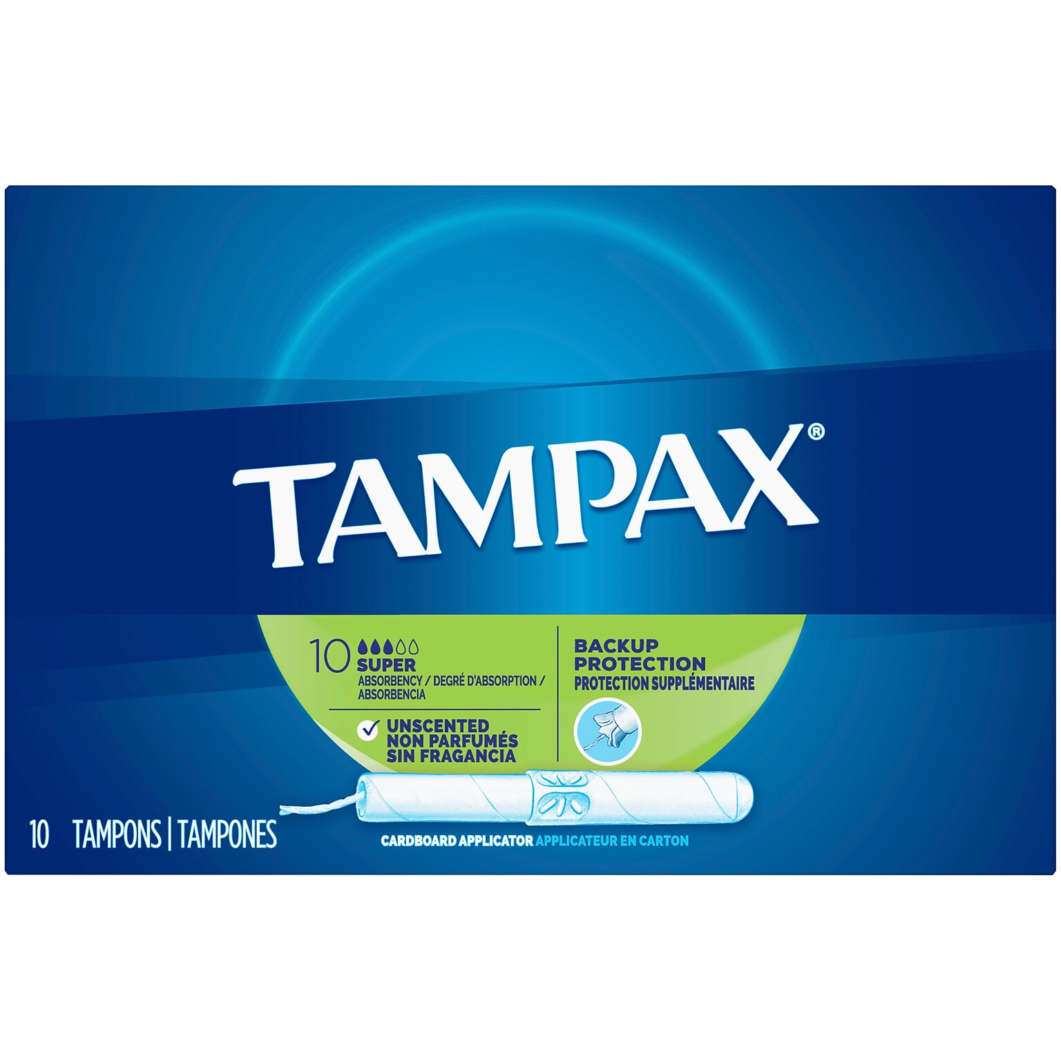 Tampax Cardboard Applicator Tampons, Super, Unscented, 10/Box (31409)