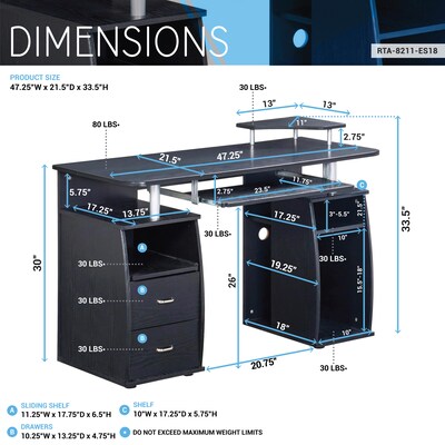 Techni Mobili 47"W Computer Desk, Espresso (RTA-8211-ES18)