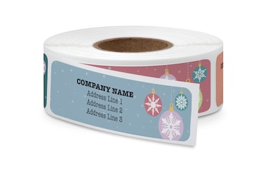 Rolled Address Label, 2 1/2 x 3/4 Rectangle, White Gloss, Full Color, Assorted Designs, 250 Labels