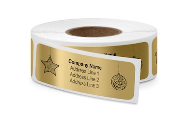 Rolled Address Label, 2 1/2 x 3/4 Rectangle, Gold, Black Ink, 250 Labels, 1/Roll