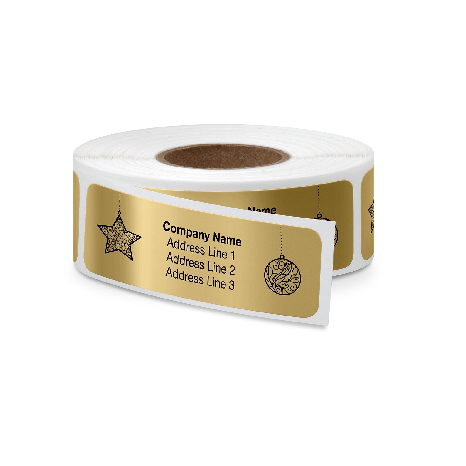 Rolled Address Label, 2 1/2 x 3/4 Rectangle, Gold, Black Ink, 250 Labels, 1/Roll