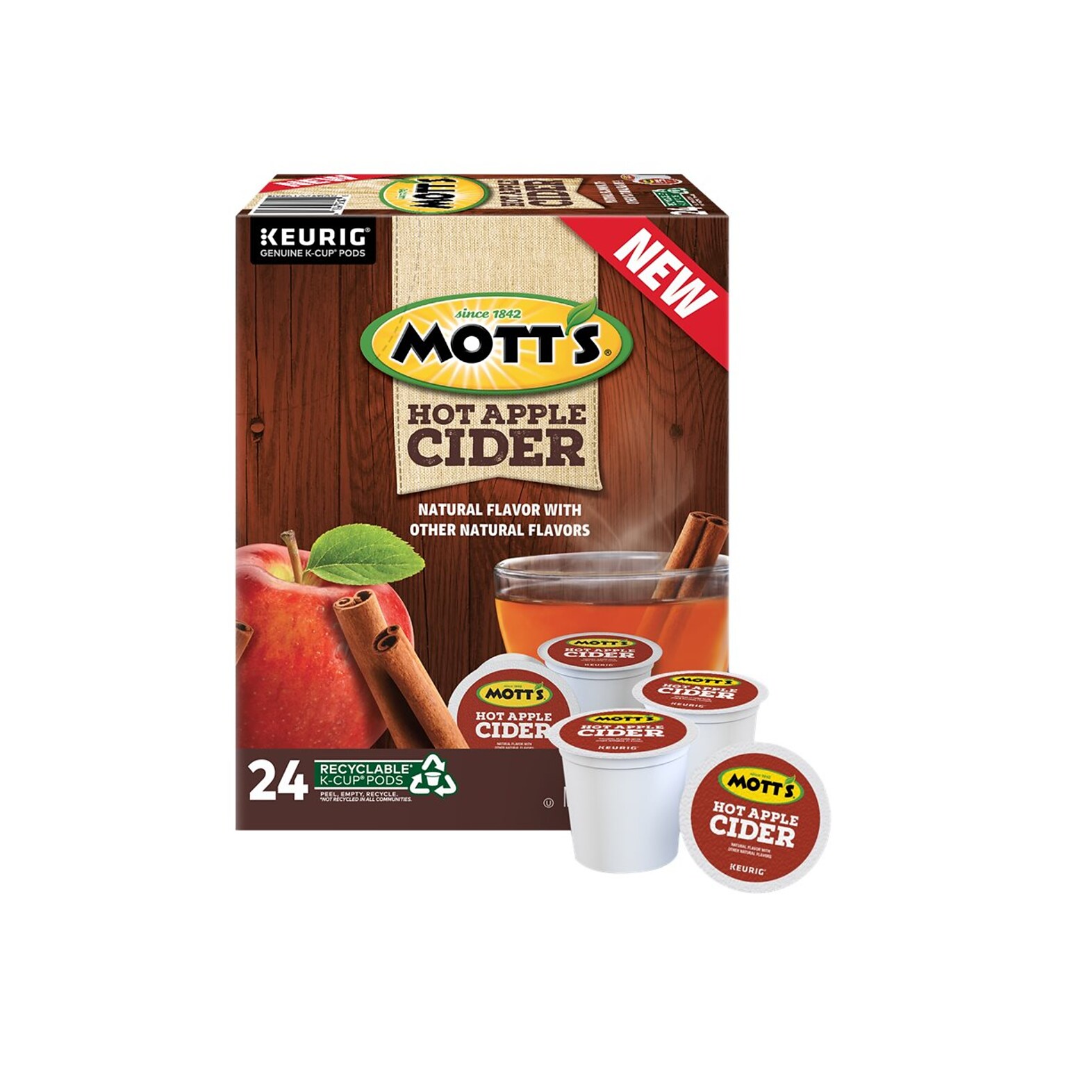 Motts Hot Apple Cider, 0.79 oz. Keurig K-Cup Pods, 24/Box (386040)