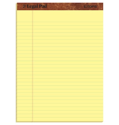 TOPS The Legal Pad Notepad, 8.5 x 11.75, Wide Ruled, Canary, 50 Sheets/Pad, 3 Pads/Pack (75327)