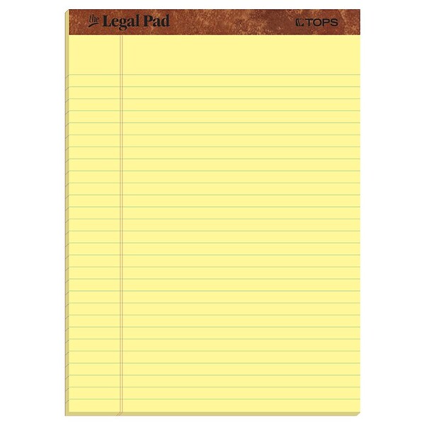 TOPS The Legal Pad Writing Pads, 8-1/2 x 11-3/4, Legal Ruled, Canary, 50 Sheets/Pad, 3 Pads/Pack (75327)
