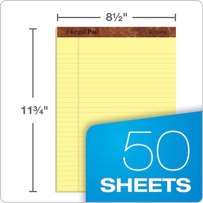 TOPS The Legal Pad Notepad, 8.5" x 11.75", Wide Ruled, Canary, 50 Sheets/Pad, 3 Pads/Pack (75327)
