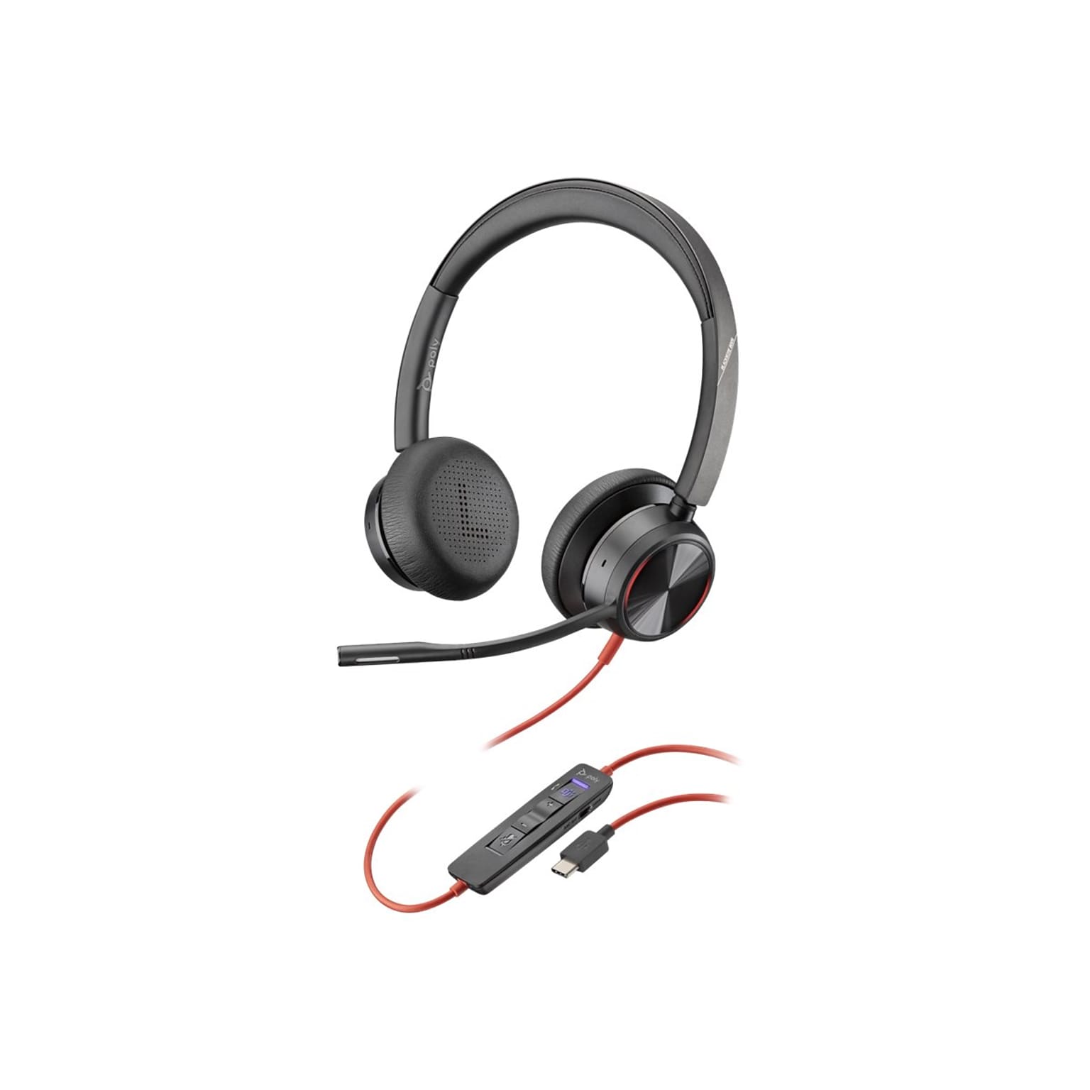 Poly Blackwire 8225 Wired Noise Canceling Stereo On Ear Phone & Computer Headset, USB-C, MT Certified, Black (214409-01)