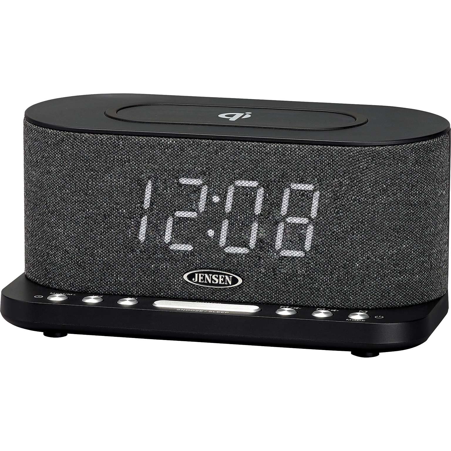 Jensen QICR-50 Dual Alarm Clock Radio with Wireless Qi Charging, Black