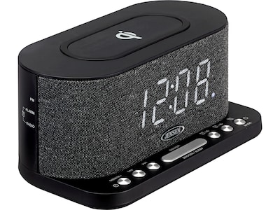 Jensen QICR-50 Dual Alarm Clock Radio with Wireless Qi Charging, Black