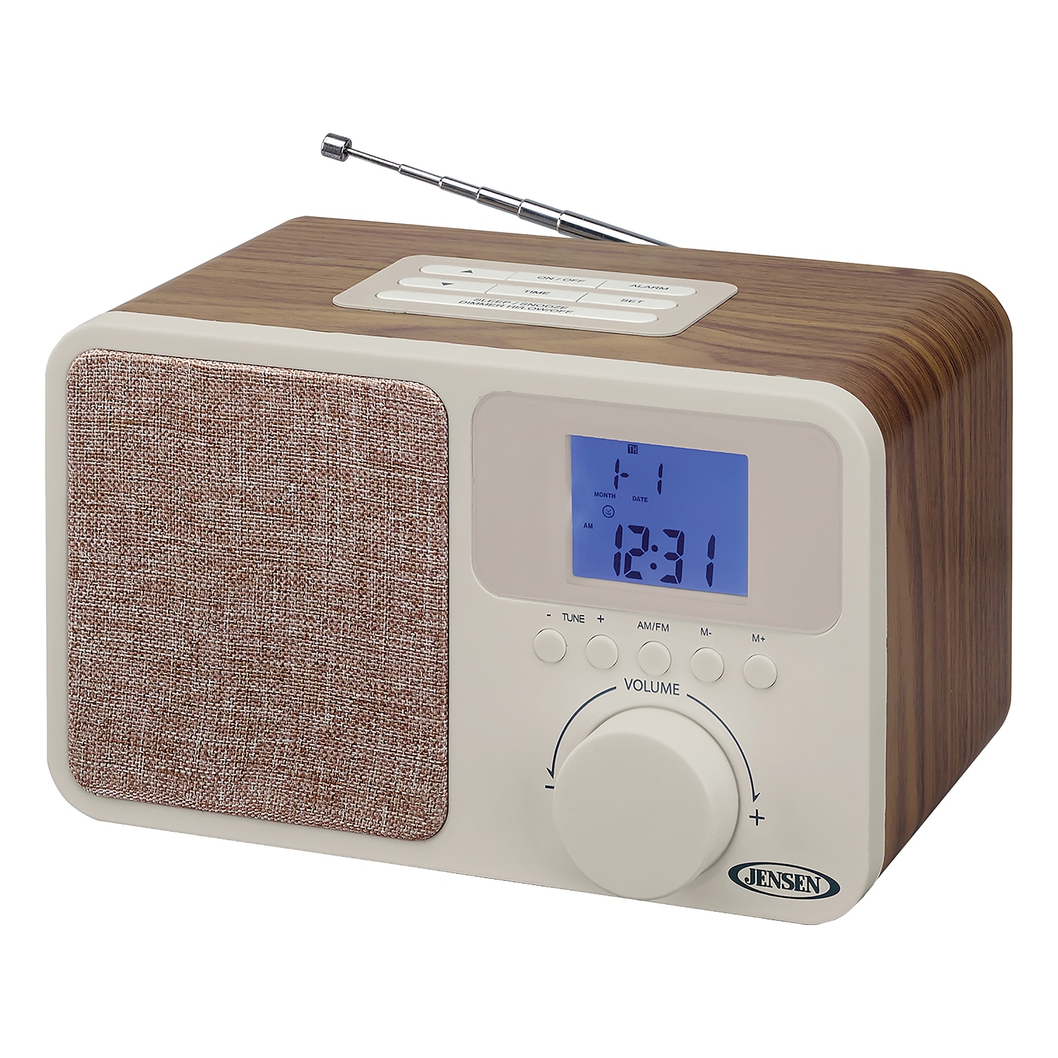 Jensen JCR-315 Digital AM/FM Dual Alarm Clock Radio, Beige/Brown