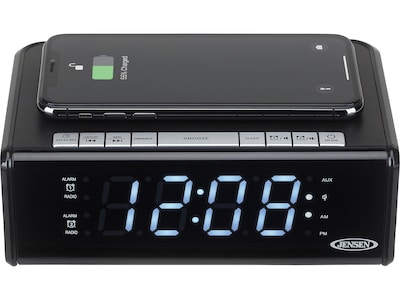 Jensen QICR-200 Dual Alarm Clock Radio with Wireless Qi Charging, Black (QICR-200)