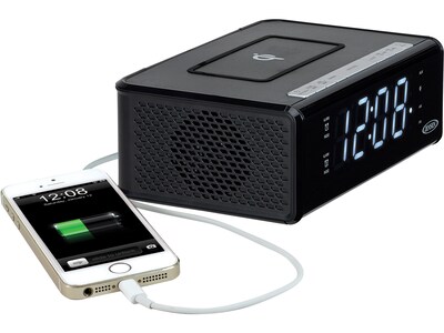 Jensen QICR-200 Dual Alarm Clock Radio with Wireless Qi Charging, Black (QICR-200)