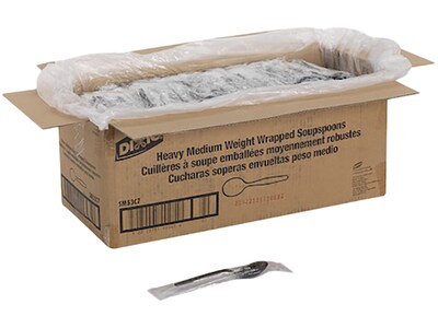 Dixie Individually Wrapped Polystyrene Soup Spoon, Medium-Weight, Black, 1000/Carton (SM53C7)