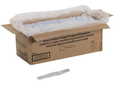 Dixie Individually Wrapped Polystyrene Soup Spoon, Medium-Weight, White, 1000/Carton (SM23C7)