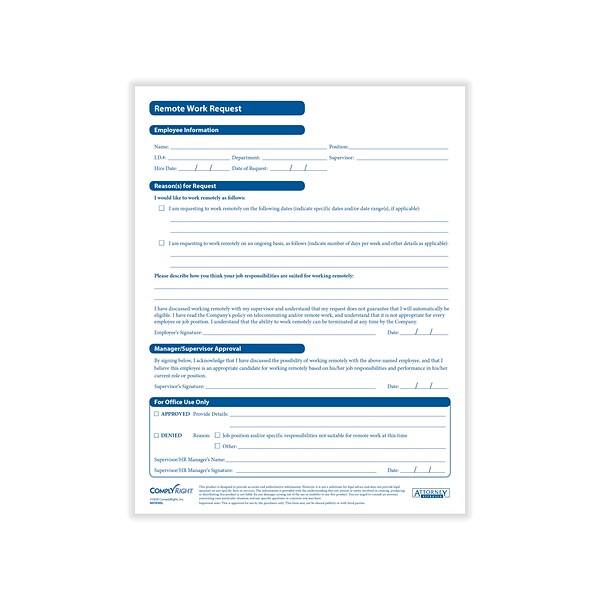ComplyRight Employee Remote Work Request Medical Records Forms, 50/Pack (A0147PK50)