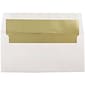 JAM PAPER 3 7/8 x 8 1/8 Foil Lined Invitation Envelopes, White with Gold Foil, 50/Pack (370031865I)