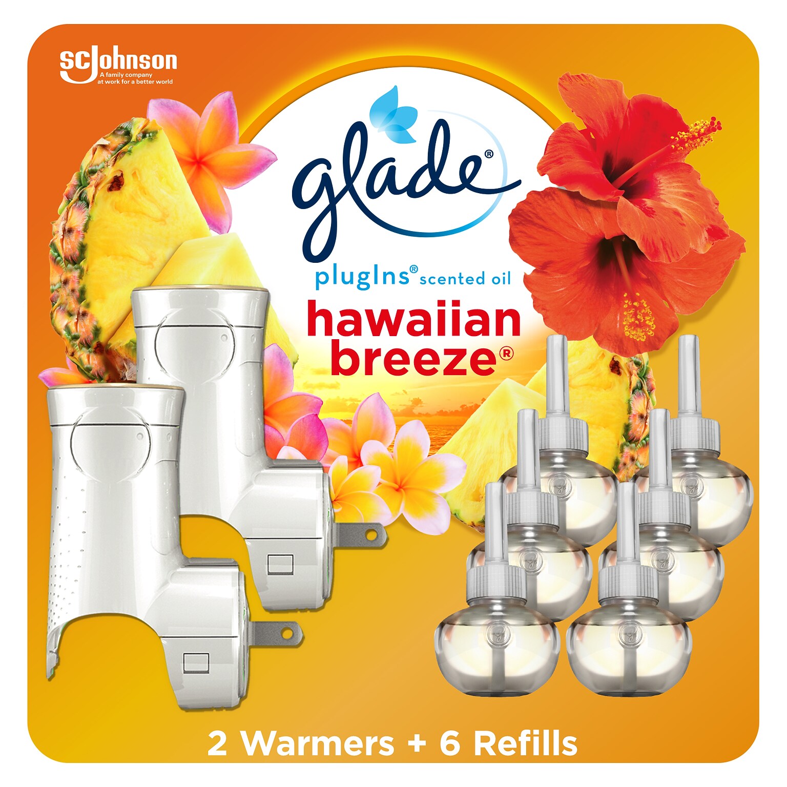 Glade PlugIns Scented Oil Warmers & Refills, Hawaiian Breeze Scent, 0.67 Oz., 8/Pack  (313802)