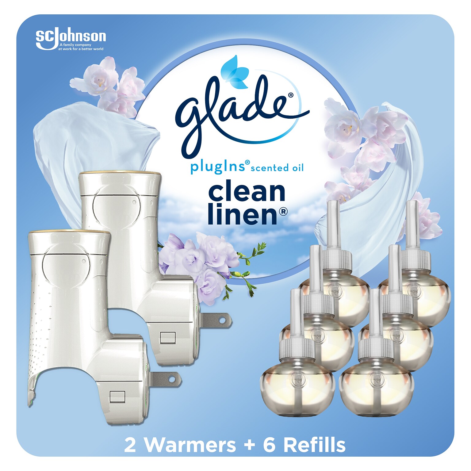 Glade PlugIns Scented Oil Warmers & Refills, Clean Linen Scent, 0.67 Oz., 8/Pack  (313803)
