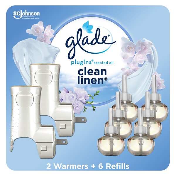 Glade PlugIns Scented Oil & Holders, Clean Linen, 0.67 Oz., 8/Pack  (313803)