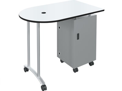 MooreCo Mobile Teacher Workstation 48 x 30 Curved Activity Table, White (91171-MRKR-BK)