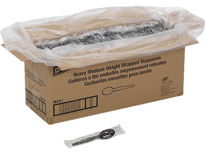 Dixie Individually Wrapped Polystyrene Tea Spoon, Medium-Weight, Black, 1000/Carton (TM53C7)