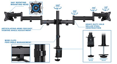 Mount-lt! Adjustable Monitor Mount, Up to 38", Black (MI-3853)