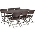 Flash Furniture 32.5W x 67.5L Rattan Plastic Folding Table Set with 6 Chairs (DADYCZ17261)