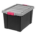 IRIS® Store-It-All Tote, 19 Gallon, 2 Pack, Black w/ Pink Buckles