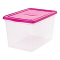 IRIS® 68 Quart Clear Storage Box with Magenta Lid, 6 Pack