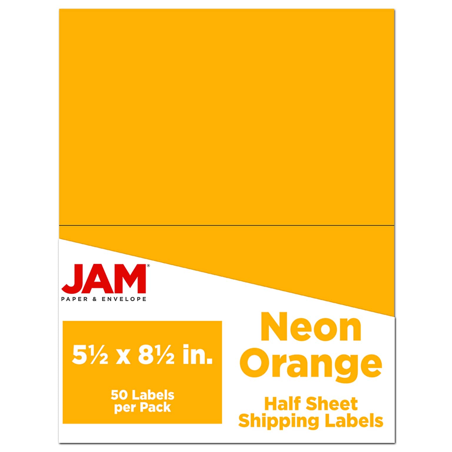 JAM Paper Shipping Labels, Half Page, 5 1/2 x 8 1/2, Neon Orange,  2 Labels/Sheet, 25 Sheets/Pack (359429628)
