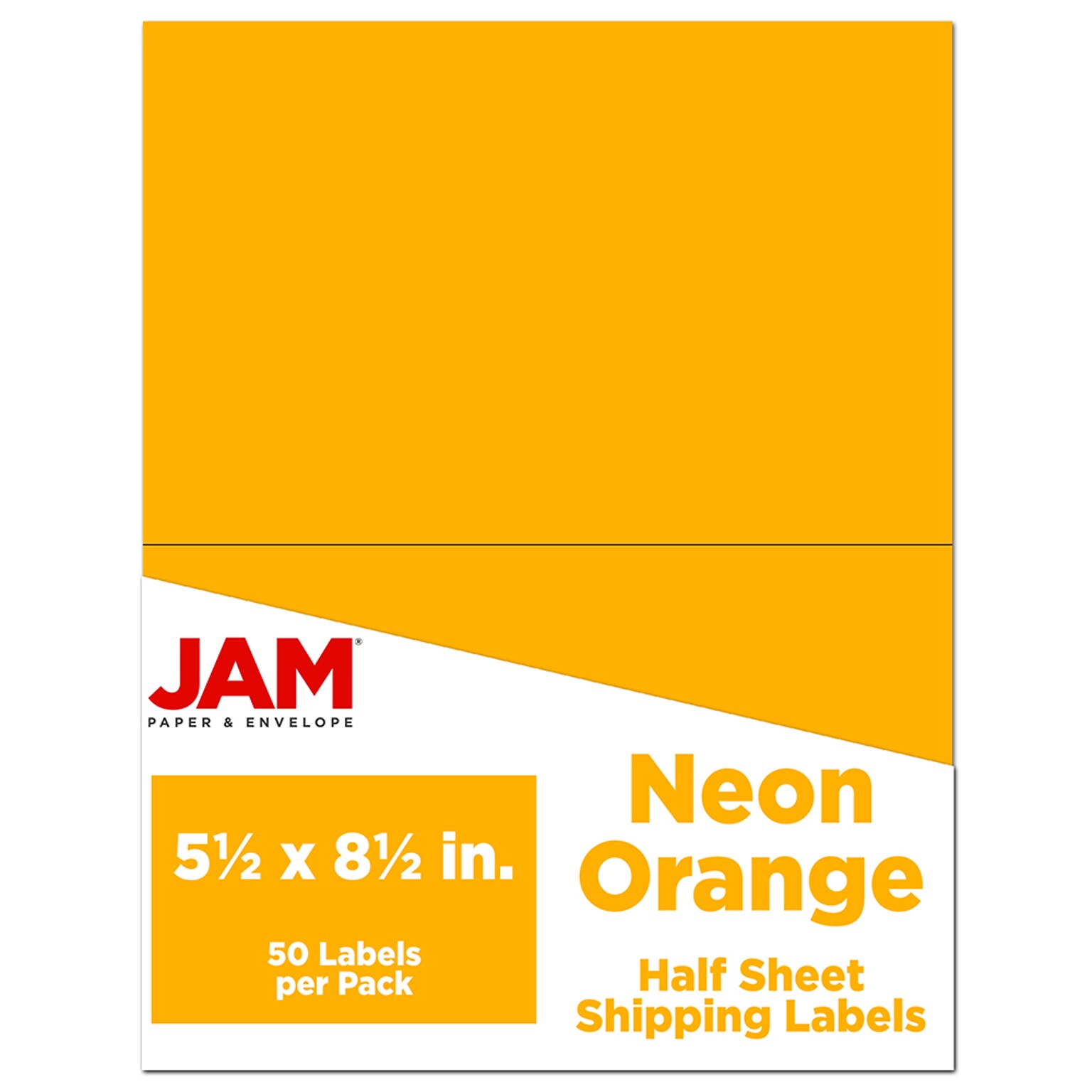 JAM Paper Shipping Labels, Half Page, 5 1/2 x 8 1/2, Neon Orange,  2 Labels/Sheet, 25 Sheets/Pack (359429628)