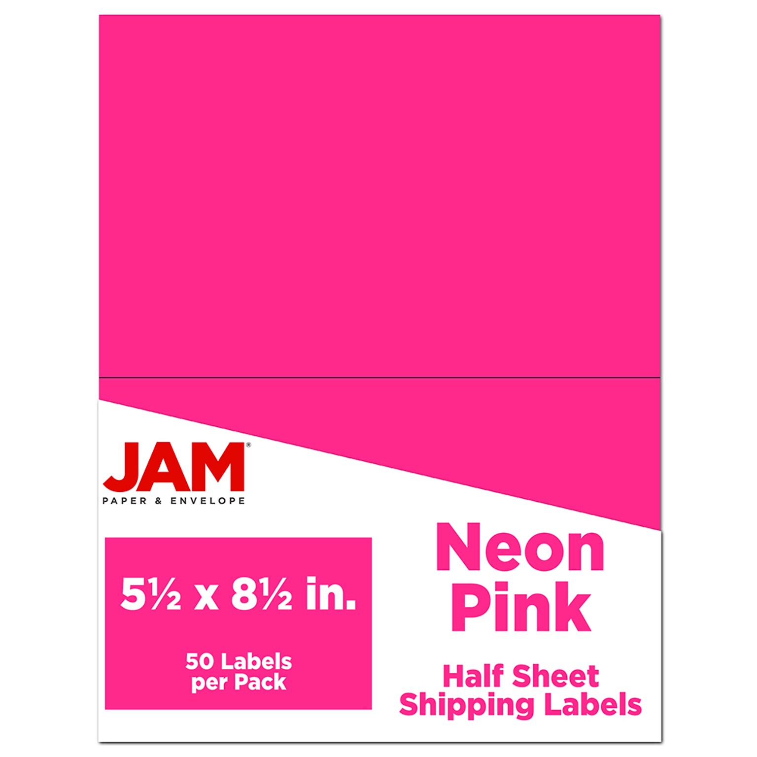 JAM Paper Shipping Labels, Half Page, 5 1/2 x 8 1/2, Neon Pink,  2 Labels/Sheet, 25 Sheets/Pack (359429629)