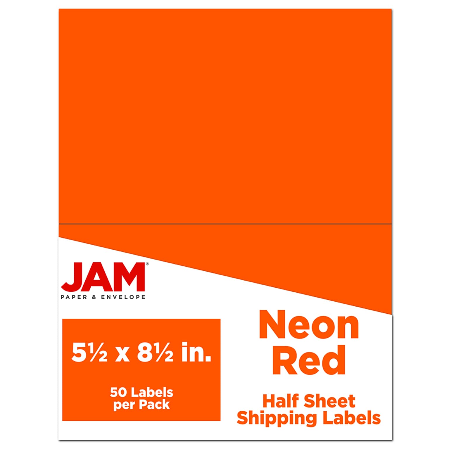 JAM Paper Shipping Labels, Half Page, 5 1/2 x 8 1/2, Neon Red,  2 Labels/Sheet, 25 Sheets/Pack (359429625)
